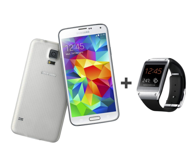 Samsung Galaxy S5 G900 biały + Galaxy Gear czarny - 179422 - zdjęcie